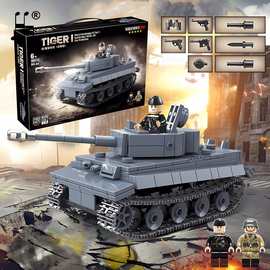 德国豹式坦克车重型虎式履带式二战军事系列拼装新款玩具全冠积木