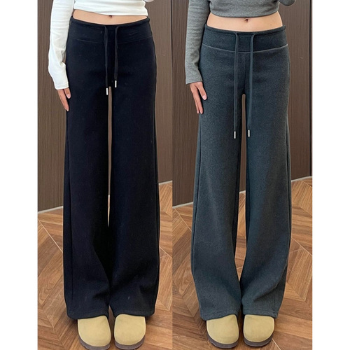 Spring and Autumn Loose Showcases Leg Length Straight Wide Leg Pants Laid-back Relaxed Sensation Casual Slimming Sports Pants for Women