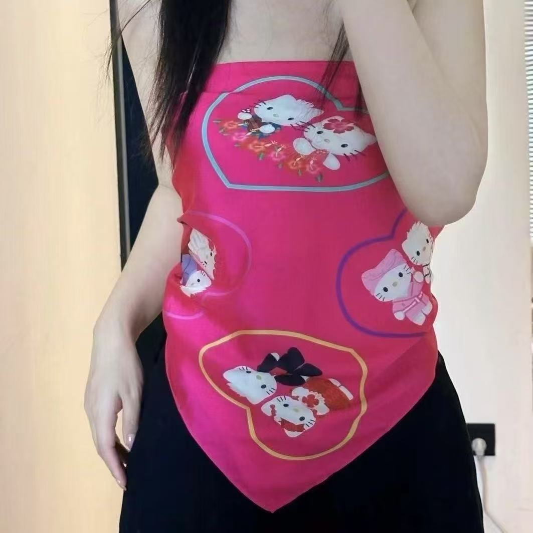 Hot Girl Hello Kitty Square Scarf Hawaiian Versatile Multifunctional Headscarf Printed Silk Scarf Tube Top Niche