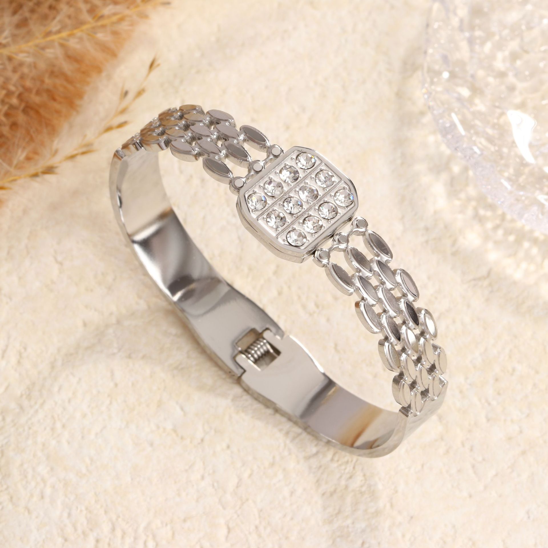 92 스퀘어 다이아몬드 팔찌 스틸 컬러