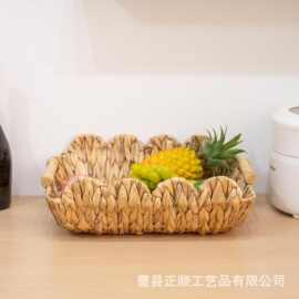 水葫芦草编织收纳篮花边装饰收纳盒桌面零食收纳筐储物筐杂物整理