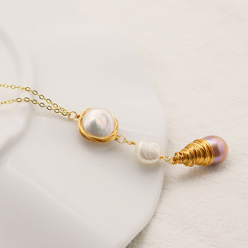 ¡Chica caliente! Natural de agua dulce perla suéter cadena nicho alto sentido sexy collar Europa y América 18K chapado en oro retención color