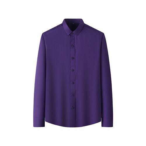 Men's Pure Color Four-Way Stretch Iron-Free Tailored Long-Sleeve Shirt without Pockets for Spring and Autumn