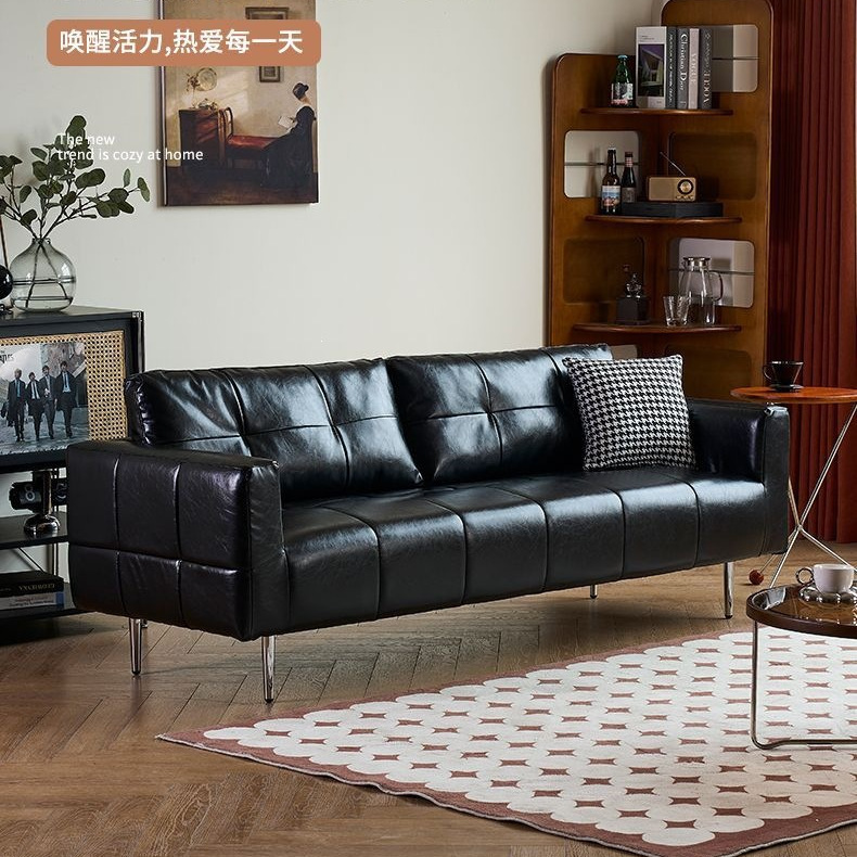 Living Room Straight-Line Sofa for Small Apartments, Modern Minimalist Mid-Century Style, Rental House Retro Style, Cat-Scratch Resistant Leather, Oil Wax Leather Sofa Living Room Straight-Line Sofa for Small Apartments, Modern Minimalist Mid-Century Style, Rental House Retro Style, Cat-Scratch Resistant Leather, Oil Wax Leather Sofa