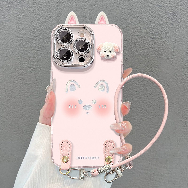 适用苹果16promax手机壳13可爱小狗公仔挂绳iphone15女款14高级感|undefined
