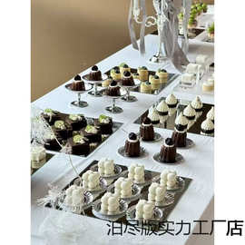 金属质感甜品台老钱风甜品摆件甜品台架子银器皿黑银色展示架