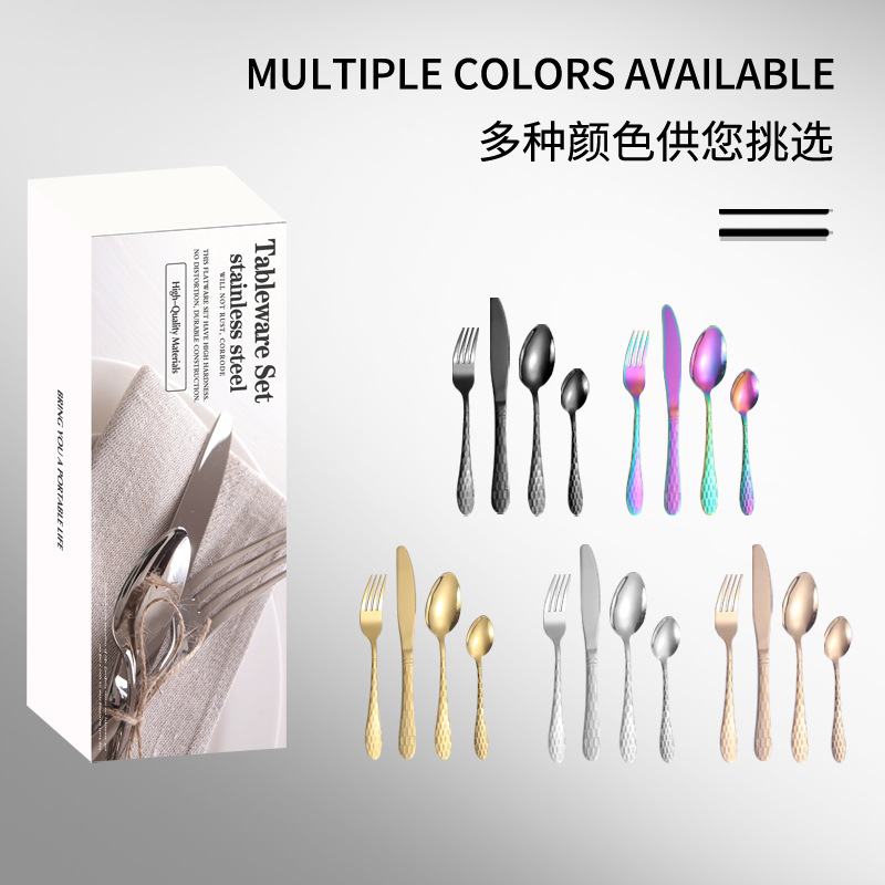 Productos de venta caliente de comercio electrónico transfronterizo cubiertos de acero inoxidable 16 / 24 juegos de cubo de agua 4 juegos de cuchillo y tenedor de cucharas