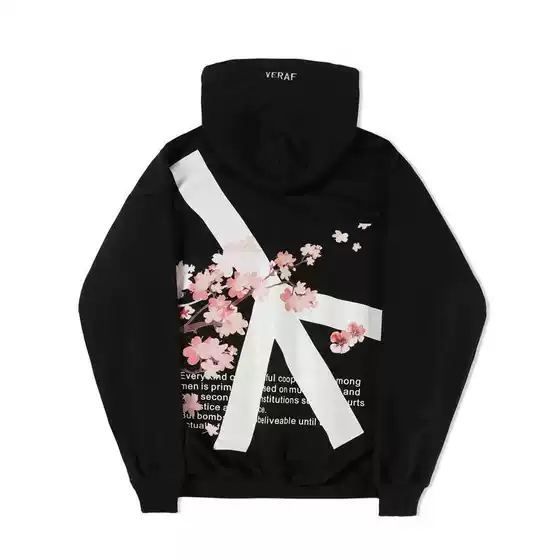 Autumn fashion brand heavyweight American cherry blossom hooded sweatshirt men's oversized loose casual high street jacket top