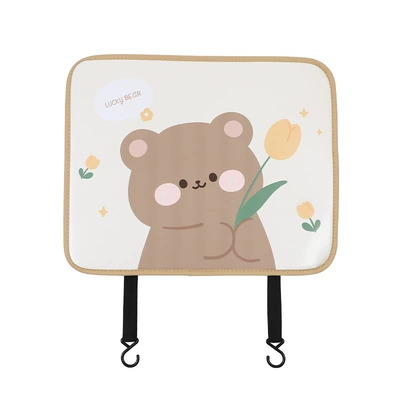 Chair back anti-kick pad featuring a cute cartoon bear design - small-anti-kick-mat-tulip-bear