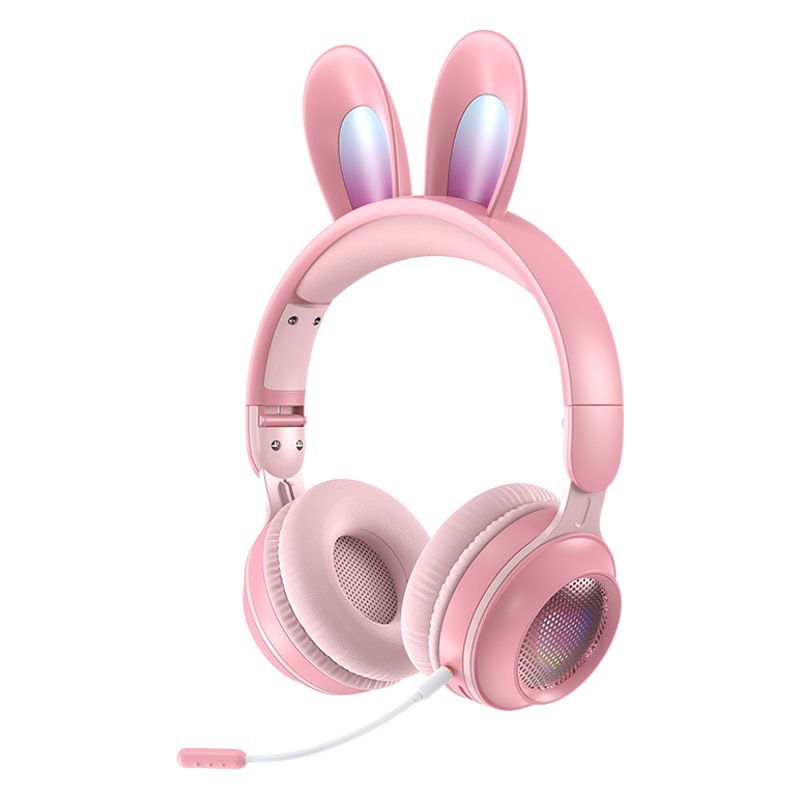 Amor caliente transfronterizo LED auricular inalámbrico luminoso con largas orejas de conejo de trigo auriculares Bluetooth para niñas de voz