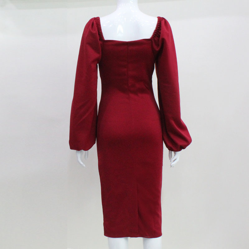 Square Collar Puff Sleeve Sheath Dress - Dresses - Uniqistic.com