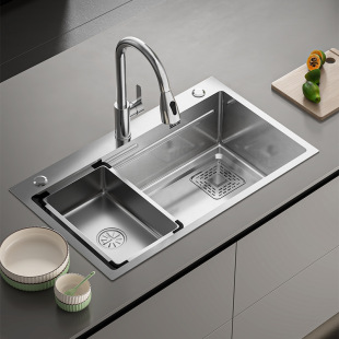 Stainless Steel Large Single Sink Kitchen Sink for Washing Vegetables and Dishes, Built-In Household Sink