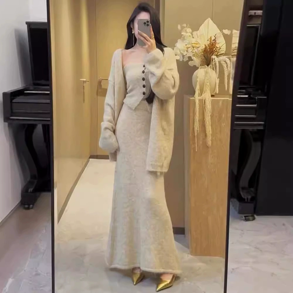 Осенний и зимний новый ленивый ветер свободный средний длинный кардиган свитер