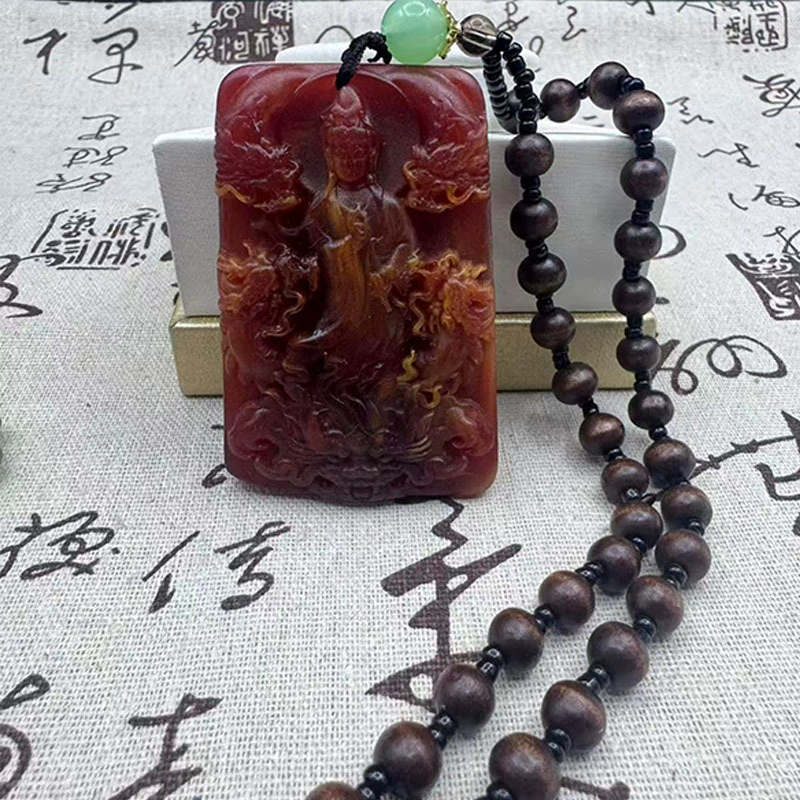 Красное кожаное ожерелье из янтарного серебра, цепочка для свитера Kowloon Guanyin Dragon, брендовая цепочка для свитера, мужской и женский собственный бренд ароматов
