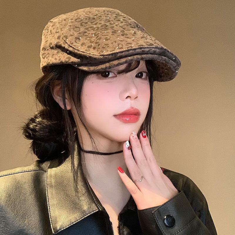 复古辣妹豹纹贝雷帽美式风格显脸小时尚百搭前进帽个性鸭舌帽子|undefined