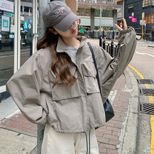 灰色工装外套女春秋2024新款日系设计感小众短款冲锋衣夹克外套