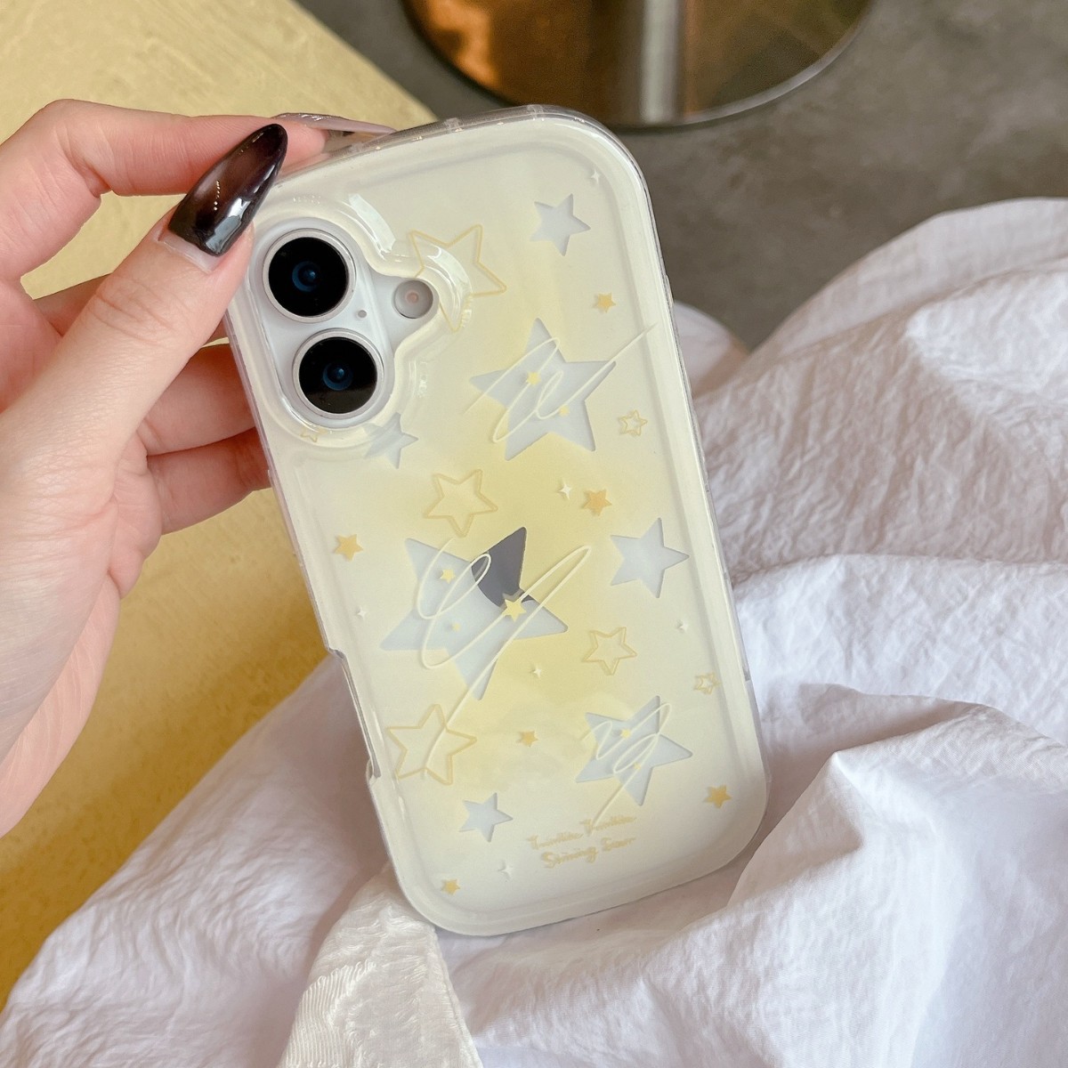 Estrellas huecas ovaladas para iPhone16ProMax funda para teléfono móvil 15Pro nuevo 14/13 femenino 15