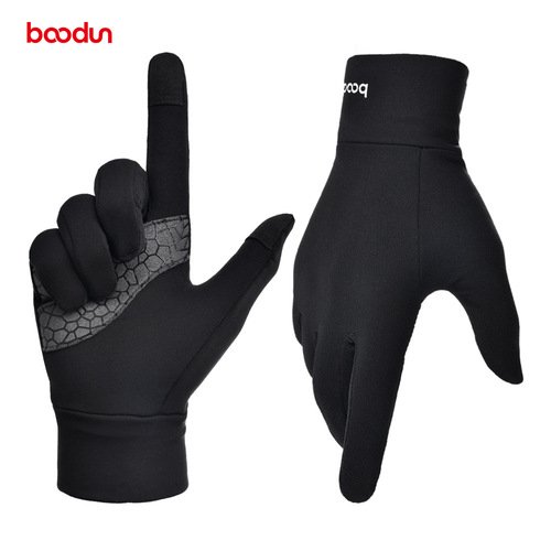 BOODUN sports gloves cross-country outdoor running football training full-finger anti-slip fine velvet warm touch screen thin autumn