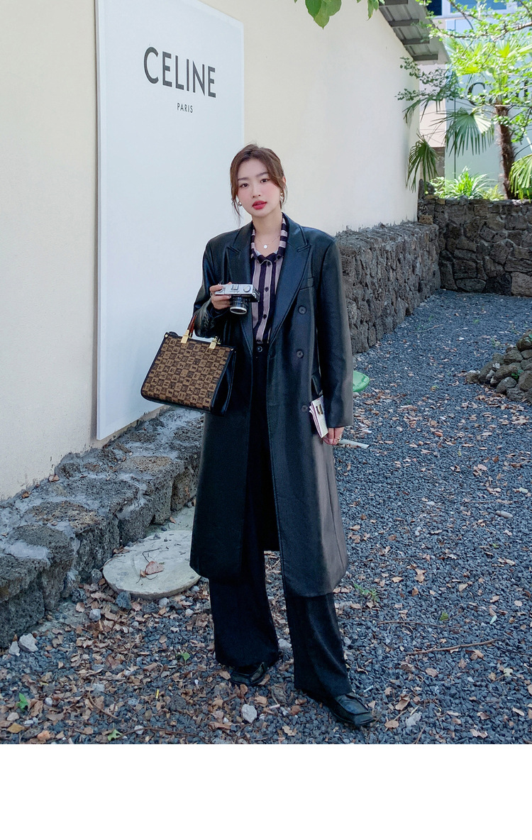 Women's Black Pu Leather Blazer Slim Fit Elegant Spring Coat_voghion.com