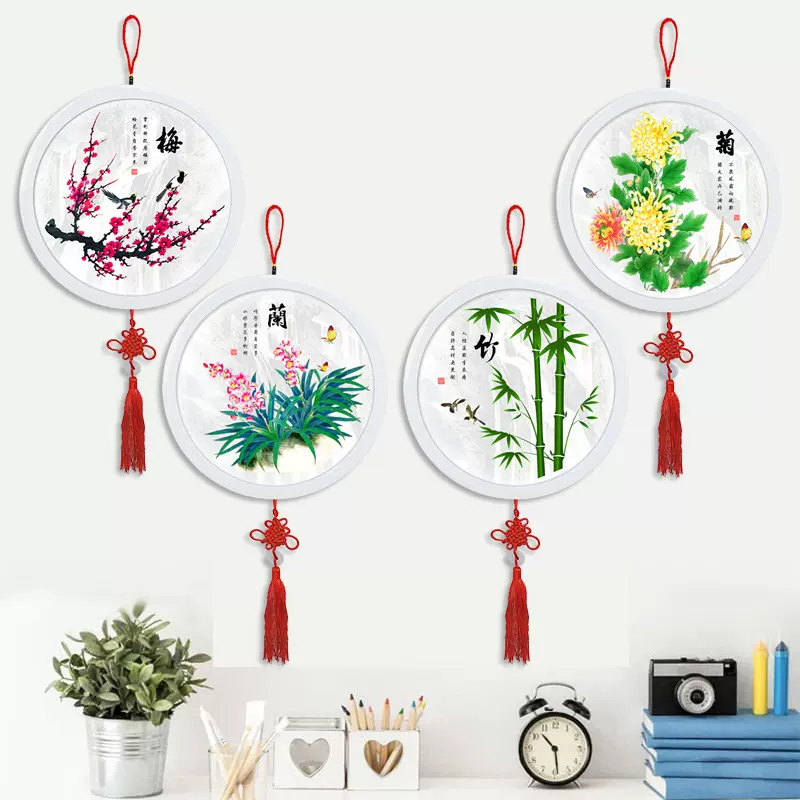 新款圆形钻石画梅兰竹菊钻石绣带圆框贴钻十字绣中国风手工贴钻画