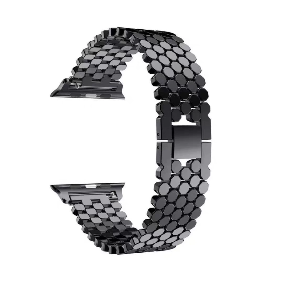 Ремешок для часов Metal Honeycomb (совместим с Apple iWatch), сплавная сеточная цепь, регулируется 38–49 мм