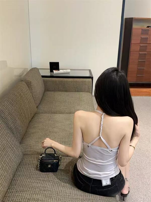 人棉挂脖链条吊带美背气质淑女金属链条挂脖带胸垫背心收腰设计感|undefined