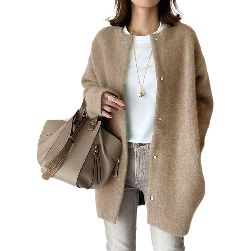 Abrigo de Lana Tejido para Mujer 9 Colores de Poliéster y Camello Corte Holgado para Otoño