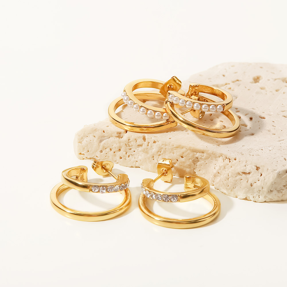 Retro Geometric Stainless Steel Rhinestones Ear Studs 1 Pair