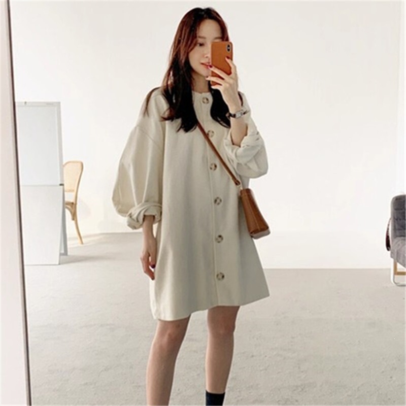 Wholesale Korean Chic Spring and Autumn Solid Color Plus-Size Round-Neck Single-Breasted Loose Thin Puff Sleeve Mid-Length Trench Coat Wholesale Korean Chic Spring and Autumn Solid Color Plus-Size Round-Neck Single-Breasted Loose Thin Puff Sleeve Mid-Length Trench Coat