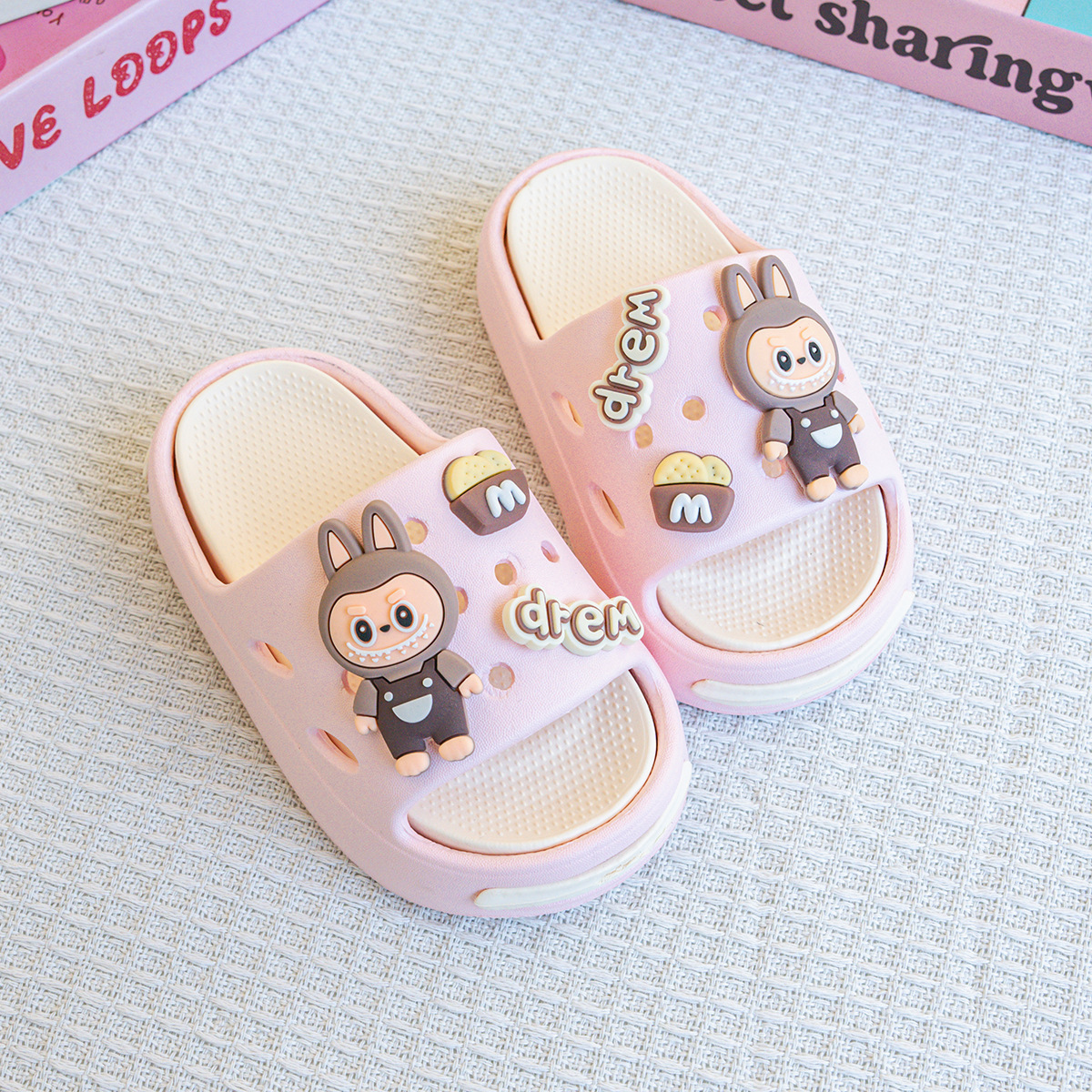 Children's Slippers Summer EVA Cute Letter Rab Cloth Sandals Boys and Girls Baby Small and Medium Kids Beach Slippers