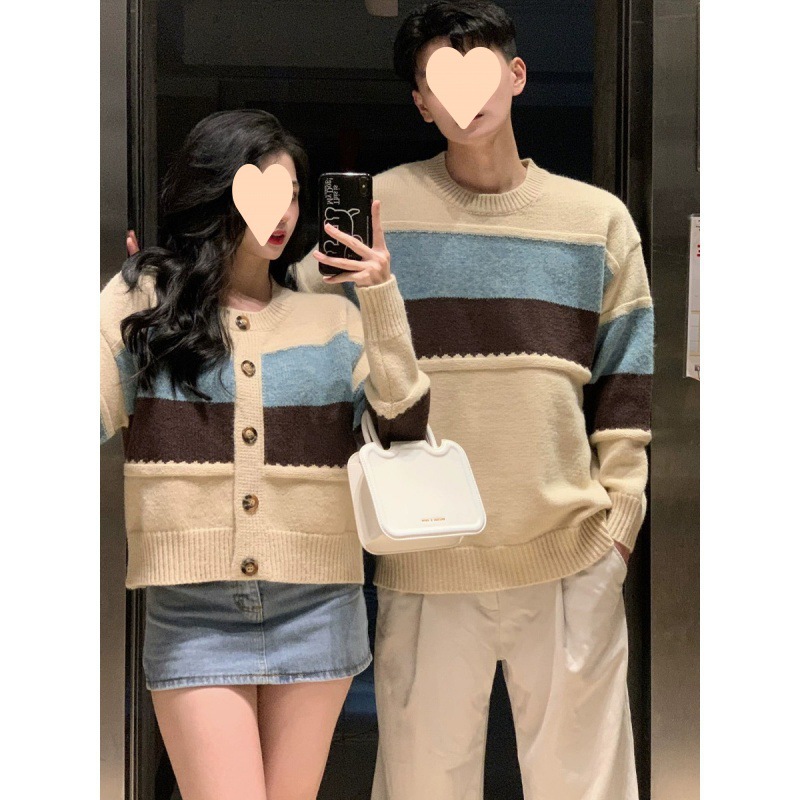 2025 새로운 커플 스웨터 가을 겨울 화재 틈새 디자인 센스 프랑스 우아한 재킷 스웨터 트렌디