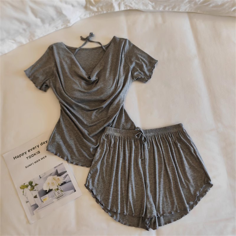 33027.2#밀크쿨 라이트그레이(고정가슴패드 포함) 반팔+반바지