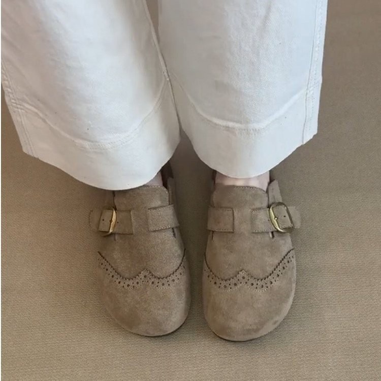 Retro Brock tallado Bocken zapatos mujeres 2026 primavera y verano un pie de suela gruesa zapatillas de calzado de la cabeza de la mitad zapatillas
