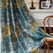 布爸爸波西米亚印花窗帘米色流苏半遮光装饰帘客厅卧室跨境专供帘