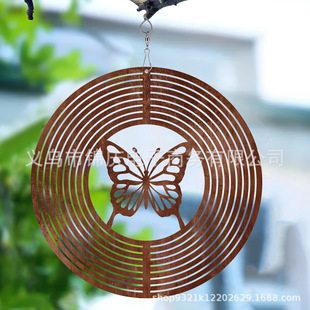 3D Metal Wind Chime Pendant Outdoor Garden Courtyard Decoration Rotating Creative Bird Butterfly Rusty Wind Chime Pendant