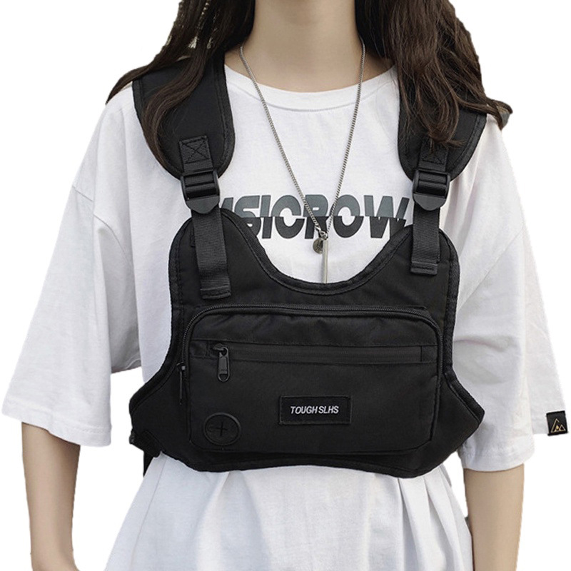 Trendy Brand Tactical Vest Bag Lightweight Functional Style Tooling Bag Vest Bag Korean Style Fashionable Multifunctional Outer Wear Chest Bag for Men