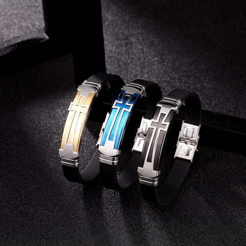 Personalized Retro Minimalist Cross Men's Bracelet, Korean Style Fashion Trendy Silicone Bracelet, Direct Manufacturer Sale