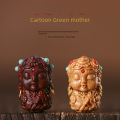 小號檀香紫檀木雕刻卡通可愛綠度母鑲嵌松石佛珠手串吊墜配件掛件