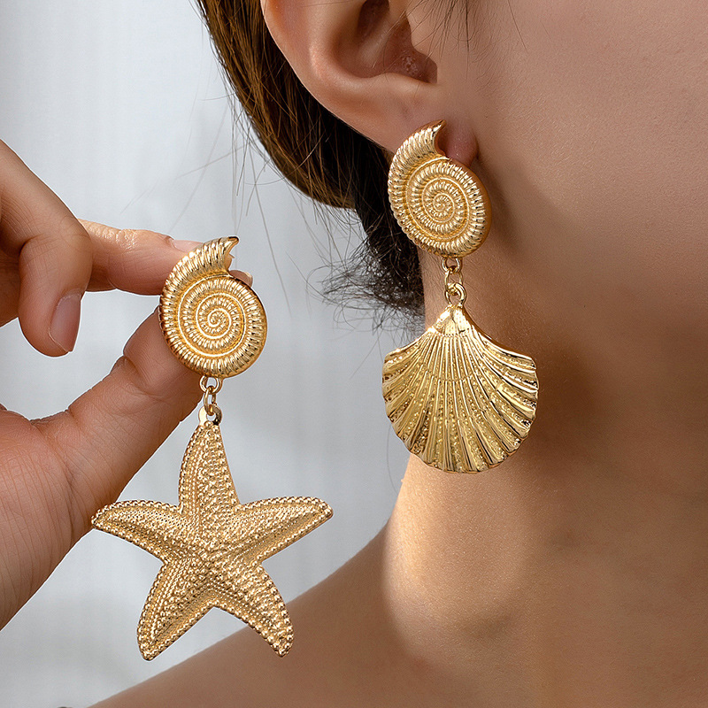 7g Weight 1 Pair Marine Style Simple Style Starfish Shell Plating Alloy Drop Earrings