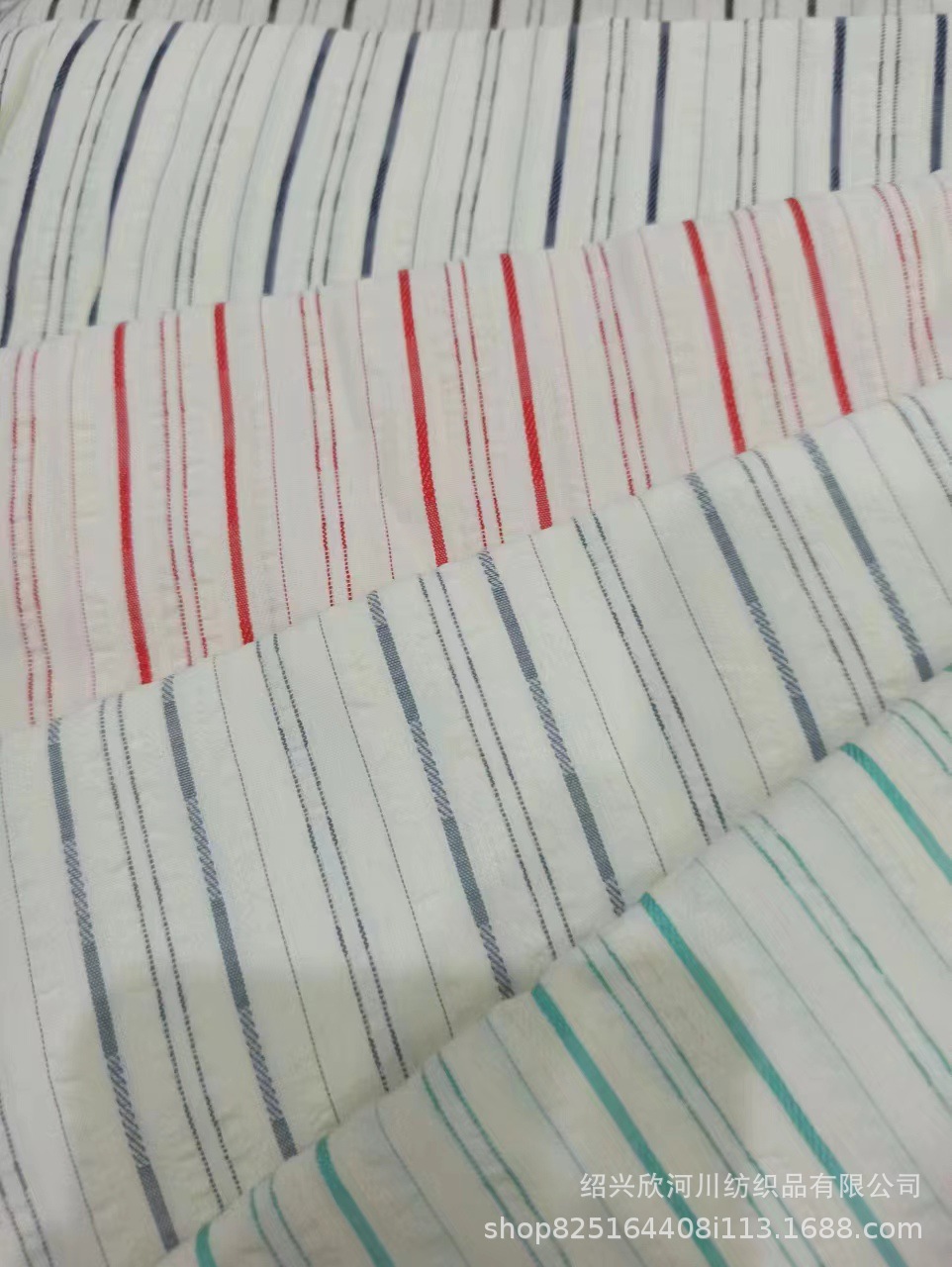 条纹春夏新款时装女装条纹面料 泡泡纱面料 衬衫连衣裙套装面料