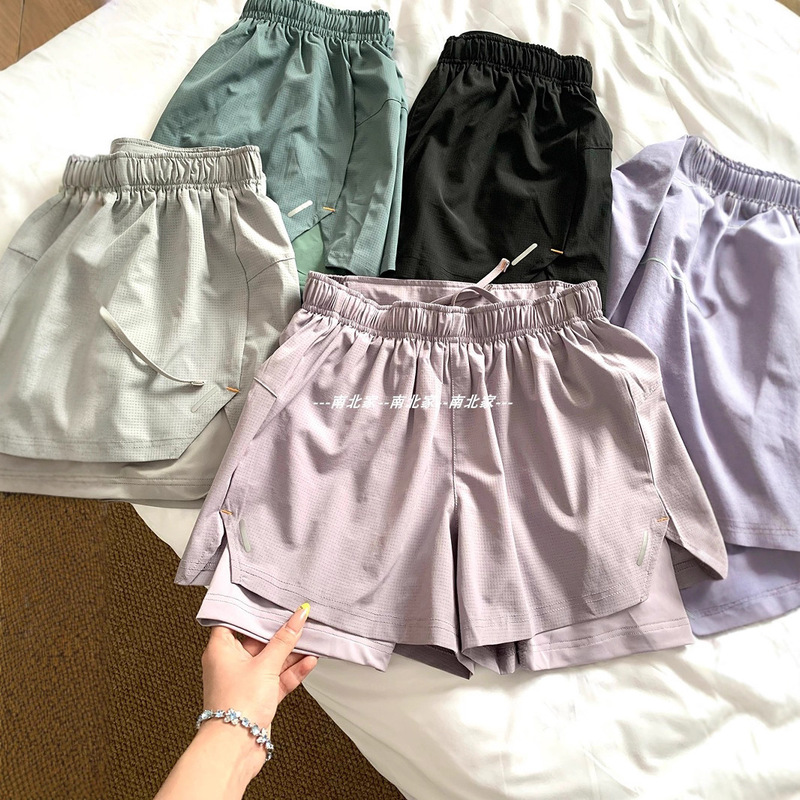 Nanbei Women's Yoga Sports Shorts Summer Outdoor Two-In-One Running Quick-Dry A-Line Shorts Fake Two-Piece Fitness Shorts