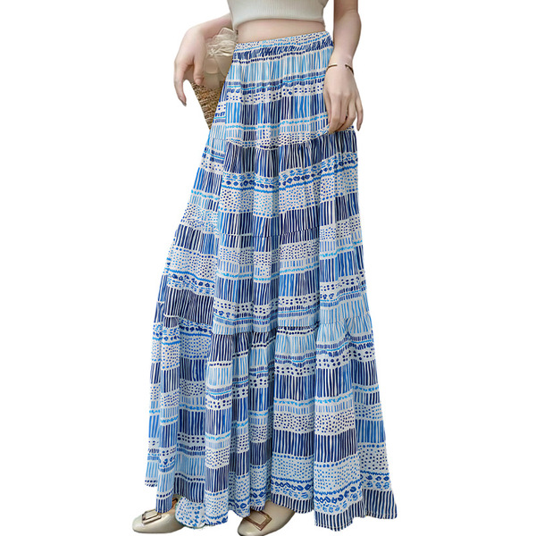 Dancing summer ethnic fitted long skirt