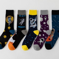 秋冬新品潮襪子新品快樂襪子 宇航員抽象長筒襪個性男襪 頭跟加厚