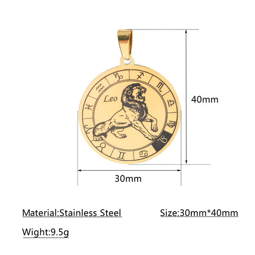 Cross-border new stainless steel bold personality twelve zodiac round pendant DIY titanium steel men's zodiac pendant
