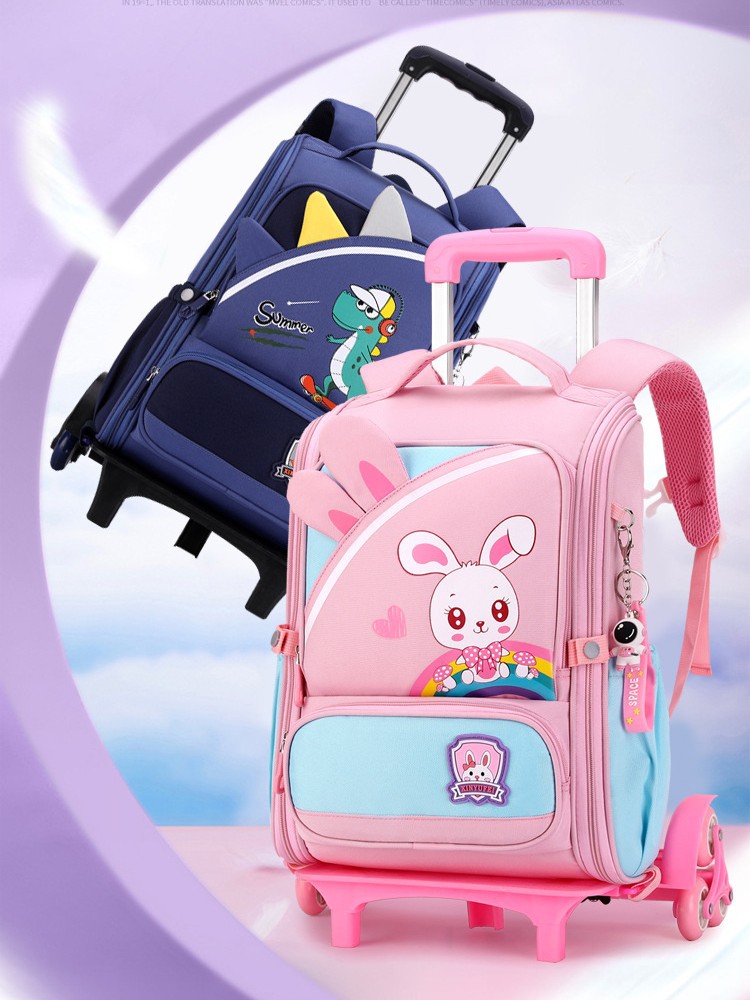 Mochila escolar con barra de tracción transfronteriza estudiantes de grado 2-45 niños y niñas de gran capacidad dibujos animados lindo subir escaleras de doble propósito hombros