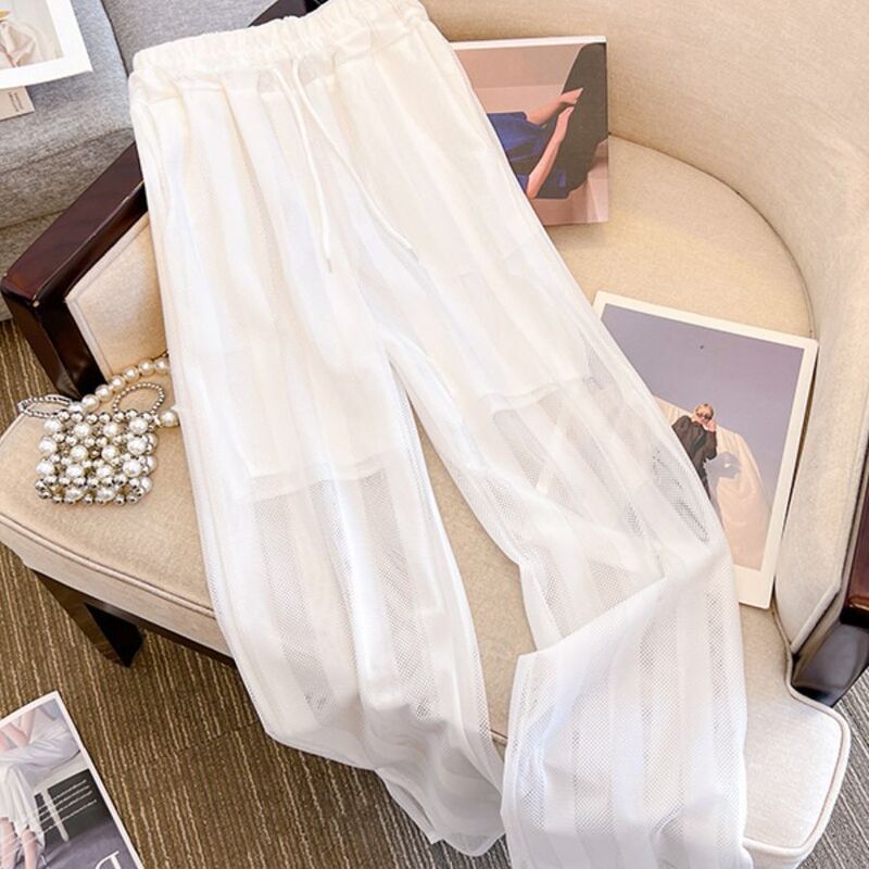 (Lined) mesh wide-leg pants women's summer thin loose slimming anti-mosquito casual straight long pants