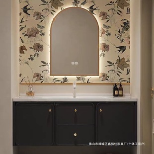 美法式智能浴室櫃現代輕奢洗手池洗臉盆櫃復古衛生間洗漱台衛浴櫃