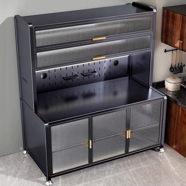 Kitchen Cabinet Storage Rack with Wheels, Floor-Standing Oven and Microwave Oven, Durable Multi-Layer Multifunctional Sideboard Storage Cabinet