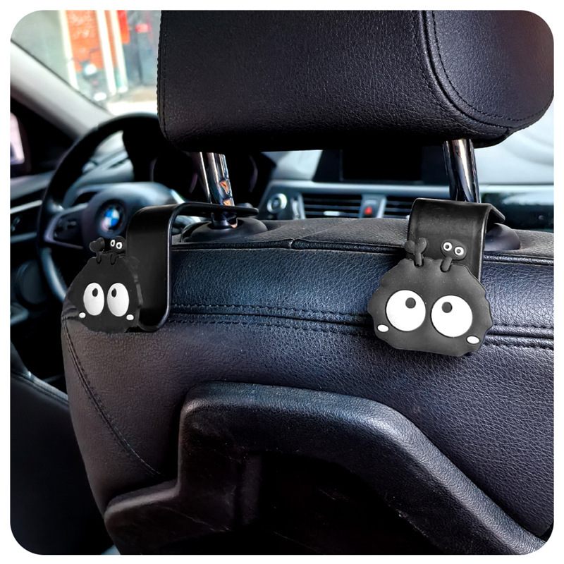 Gancho trasero del asiento del automóvil Dibujos animados lindo briquetas de carbón negro Gancho de almacenamiento trasero del automóvil Decoración del automóvil