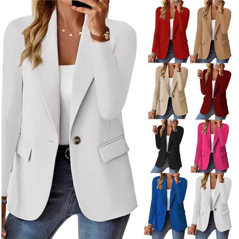 European and American style 2025 women's new fashion temperament all-match solid color long sleeve cardigan multi-color small suit women's coat European and American style 2025 women's new fashion temperament all-match solid color long sleeve cardigan multi-color small suit women's coat
